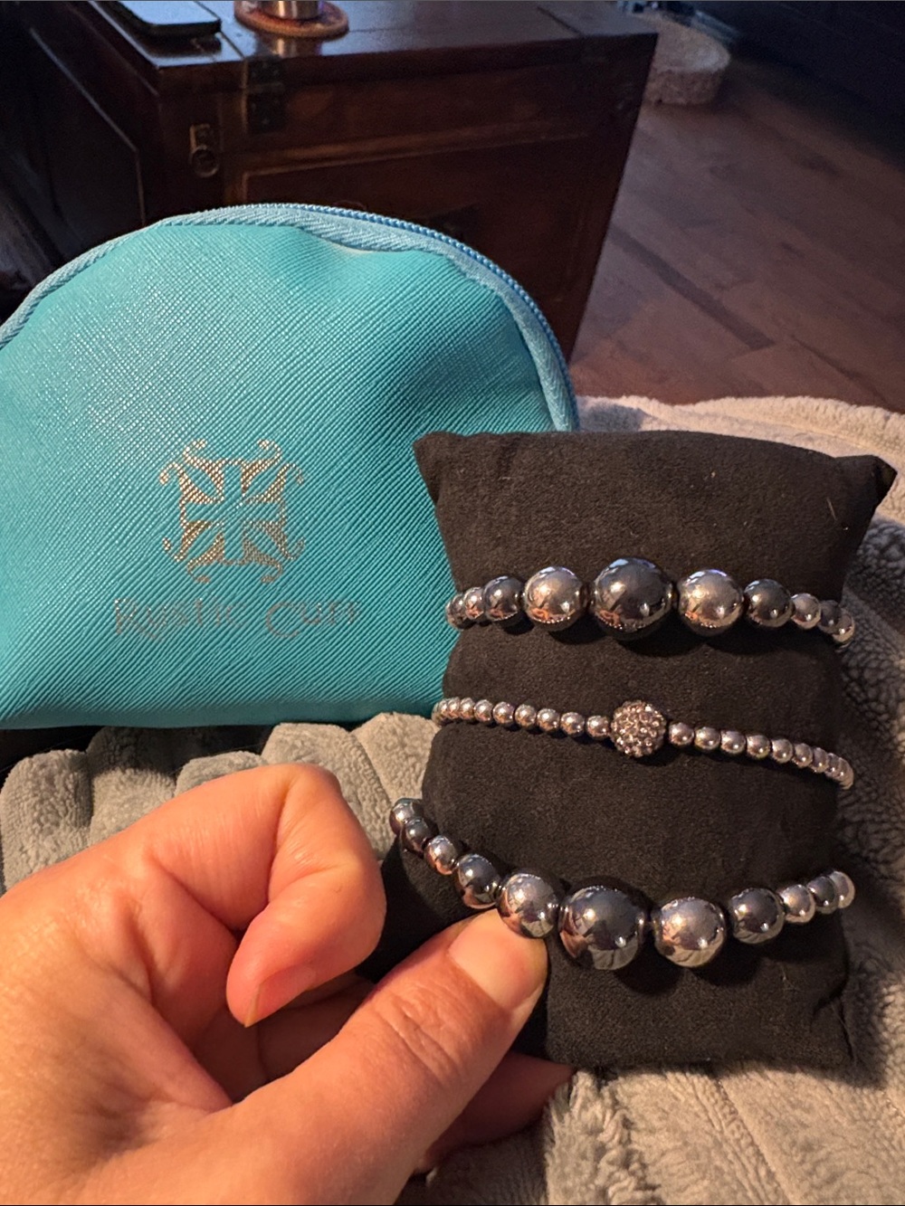 Rustic Cuff Silver Beaded Bracelet Set - Silver Three Bracelets